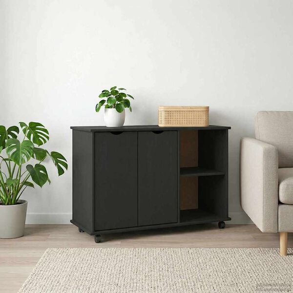 vidaXL Rollschrank Schwarz 100 x 39 x 65,5 cm Massivholz Kiefer