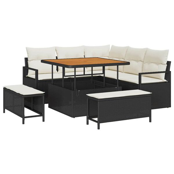 vidaXL Garten-Sofa-Set mit Kissen 8 pcs Schwarz Poly Rattan