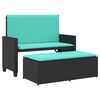 vidaXL Gartenbank mit Kissen und Fu&szlig;hocker Schwarz Poly Rattan