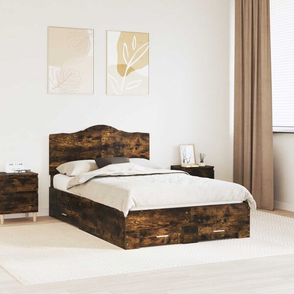vidaXL Bettrahmen Ger&auml;ucherte Eiche 135 x 190 cm Holzwerkstoff