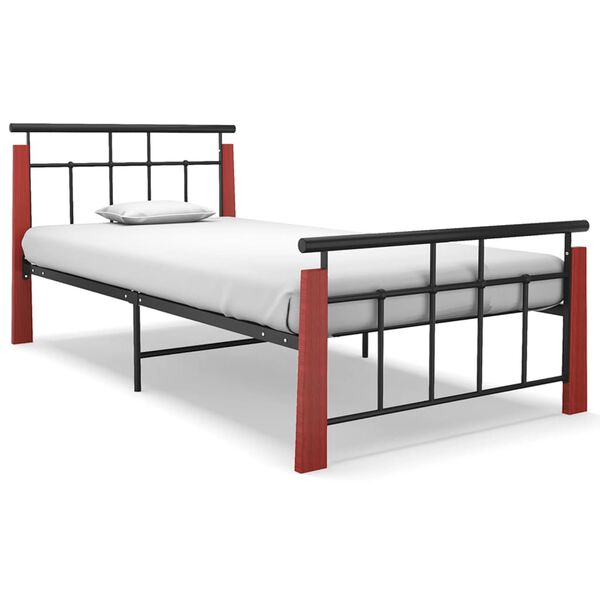 vidaXL Bettgestell Metall und Massivholz Eiche 100x200 cm