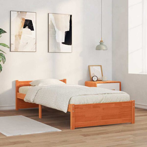 vidaXL Bettrahmen Wachsbraun 205.5 x 95.5 x 51 cm Massives Kiefernholz