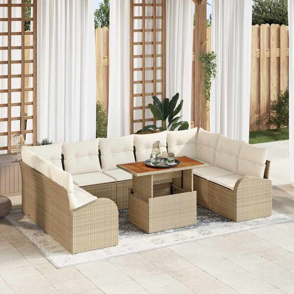 vidaXL Garten-Sofa-Set mit Speicher 10 pcs Beige Poly Rattan