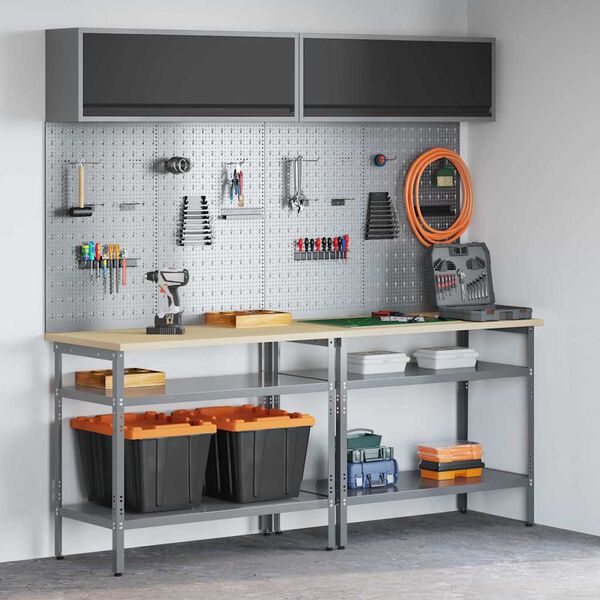 vidaXL Werkbank-Set mit Regal 8 pcs Grau 200 x 55 x 200 cm Stahl