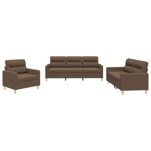 vidaXL 3-tlg. Sofagarnitur mit Kissen Braun Stoff