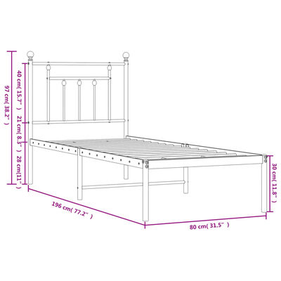 vidaXL Metallbett ohne Matratze mit Kopfteil Weiß 75x190 cm