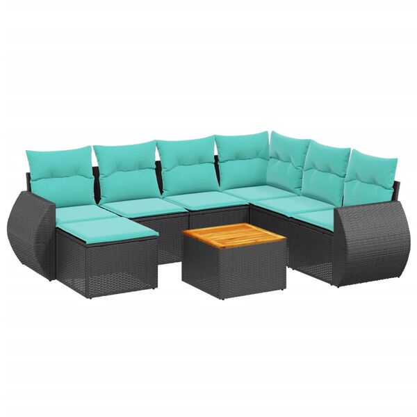 vidaXL 8-teiliges Gartensofa-Set mit Kissen, schwarzes Polyrattan
