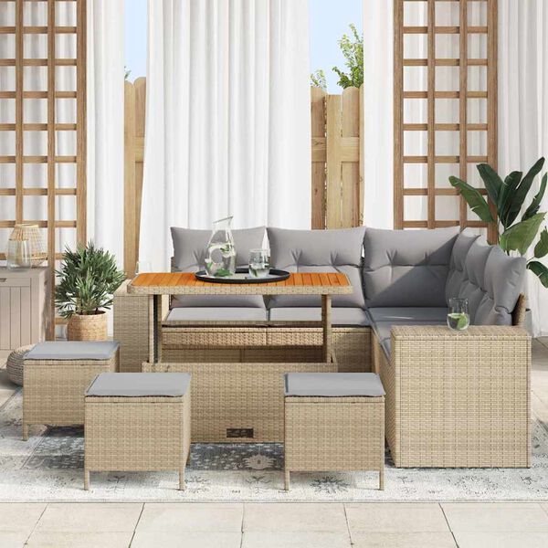 vidaXL Garten-Sofa-Set mit Kissen mit Kissen 9 pcs Beige und Hellgrau