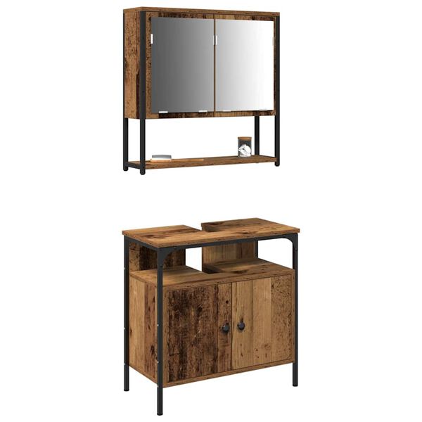 vidaXL Badezimmerm&ouml;bel-Set mit Regal mit T&uuml;r 2 pcs Braun Holzwerkstoff