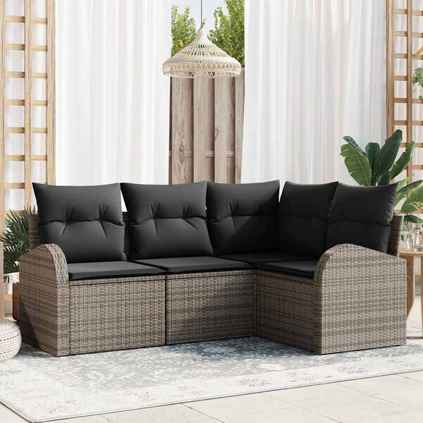 vidaXL Gartensofa-set mit Kissen mit Speicher 4 pcs Grau Poly-Rattan