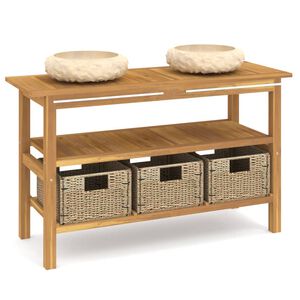 vidaXL Waschtisch mit Creme Marmorbecken Massivholz Teak