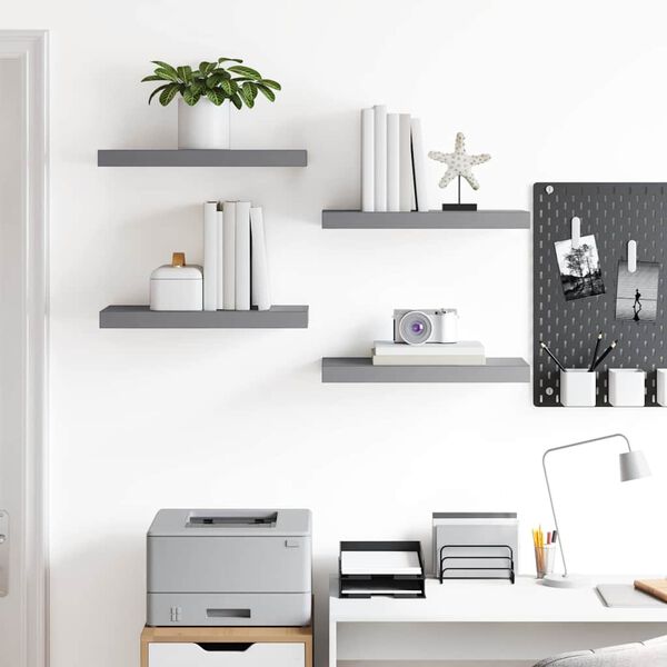 vidaXL Schweberegale 4 Stk. Grau 50x23x3,8 cm MDF