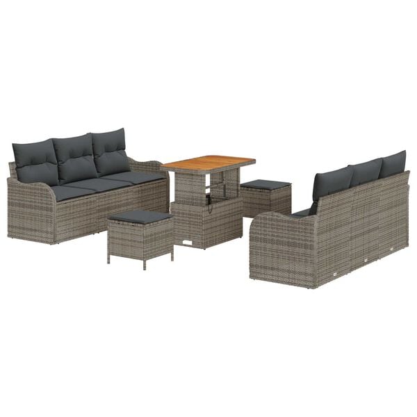 vidaXL Gartensofa-set mit Kissen 9 pcs Grau Poly-Rattan