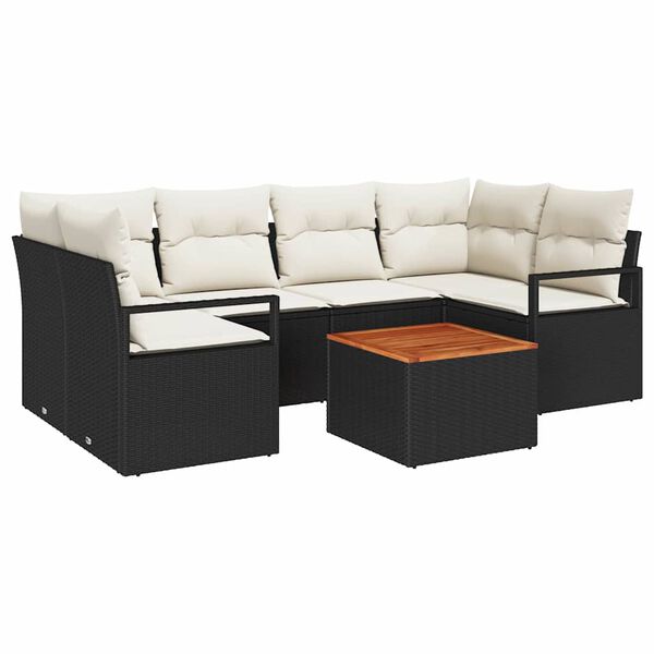 vidaXL Garten-Sofa-Set mit Kissen 7 pcs Schwarz Poly Rattan
