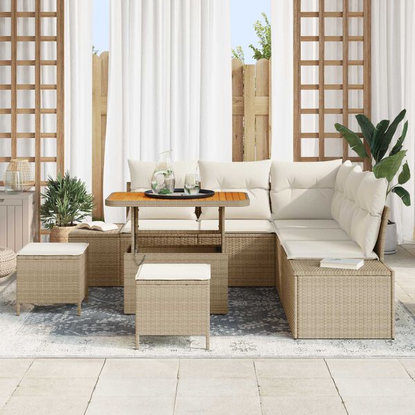 vidaXL Garten-Sofa-Set mit Speicher 8 pcs Beige Poly Rattan