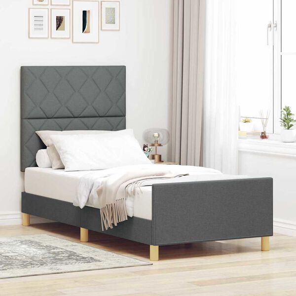 vidaXL Bettgestell mit Kopfteil Dunkelgrau 90 x 190 cm Stoff