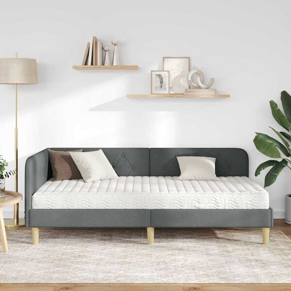 vidaXL Eckbettgestell mit Matratze Dunkelgrau 100 x 200 cm Stoff