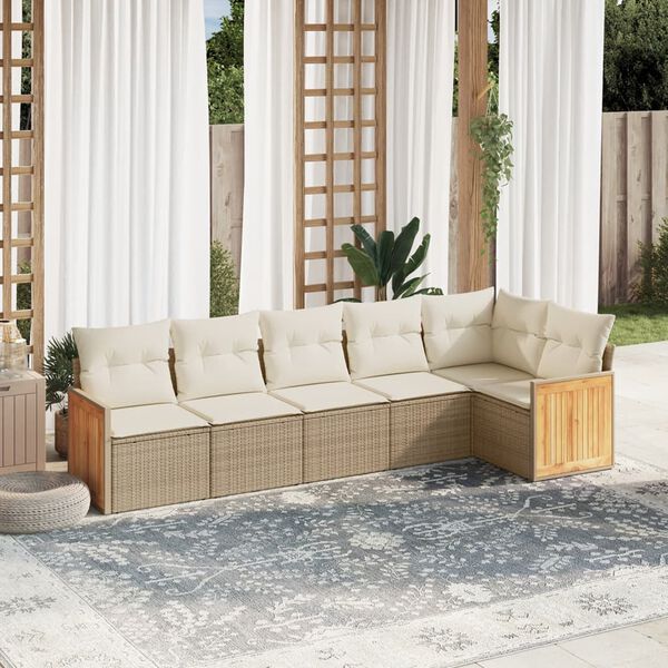 vidaXL 6-tlg. Garten-Sofagarnitur mit Kissen Beige Poly Rattan