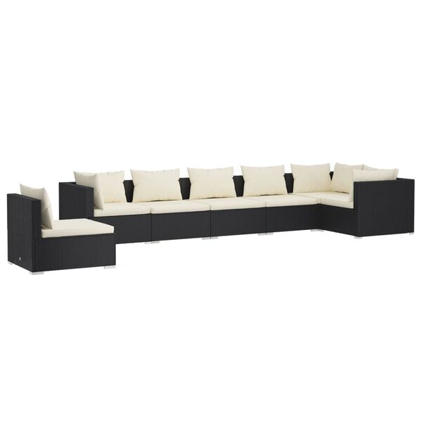 vidaXL 7-tlg. Garten-Lounge-Set mit Kissen Poly Rattan Schwarz