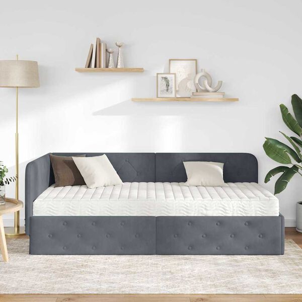 vidaXL Eckbettgestell mit Matratze Dunkelgrau 90 x 200 cm Samt