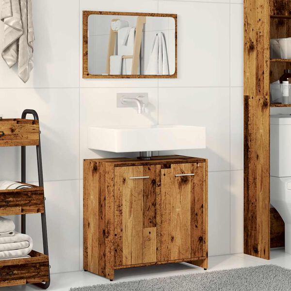vidaXL Badschrank mit Spiegel Altholz-Optik Holzwerkstoff