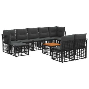vidaXL Outdoor-Sofagarnitur 10 stk. Schwarz und Dunkelgrau Polyester