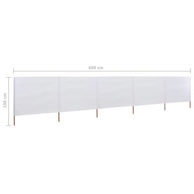 vidaXL 5-teiliges Windschutzgewebe 600 x 160 cm Sandweiß