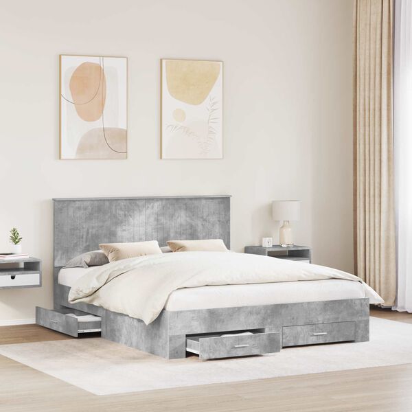 vidaXL Bettrahmen mit Kopfteil Beton Grau 160 x 200 cm Holzwerkstoff