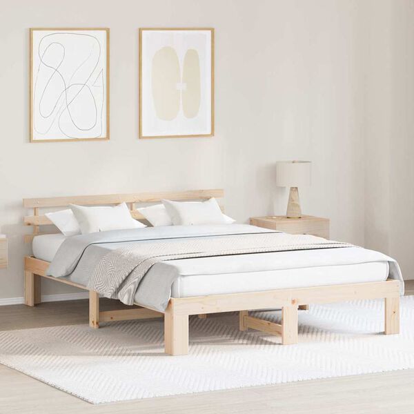 vidaXL Bettrahmen mit Kopfteil Natur 160 x 200 cm Massives Kiefernholz