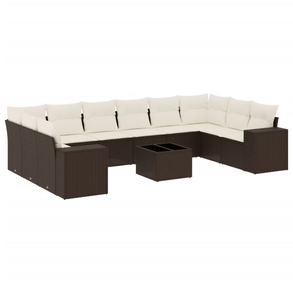 vidaXL 11-tlg. Garten-Sofagarnitur mit Kissen Braun Poly Rattan