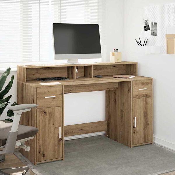 vidaXL LED-Schreibtisch Artisan-Eiche 140x55x91 Holzwerkstoff
