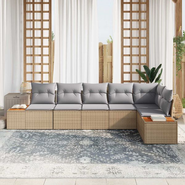 vidaXL Garten-Sofa-Set mit Kissen 6 pcs Beige und Hellgrau Poly Rattan