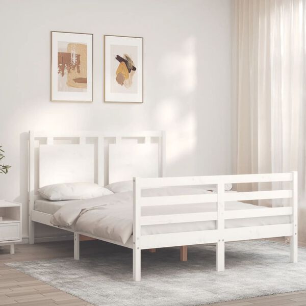 vidaXL Massivholzbett mit Kopfteil Wei&szlig; 120x200 cm