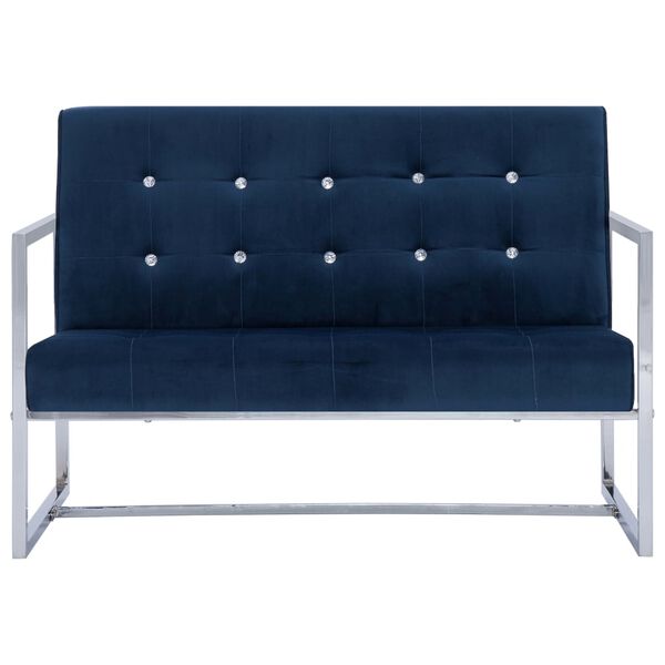 vidaXL 2-Sitzer-Sofa mit Armlehnen Blau Chrom und Samt