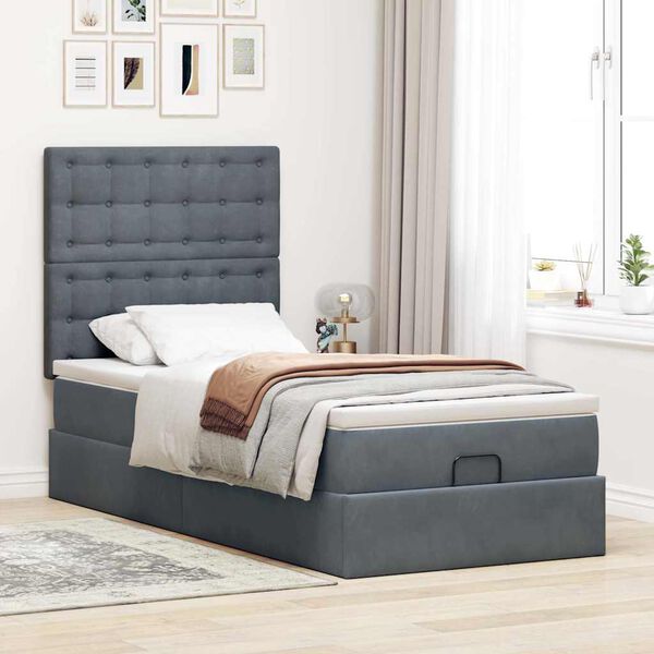 vidaXL Ottoman-Bett mit Matratzen Dunkelgrau 80x200 cm Samt