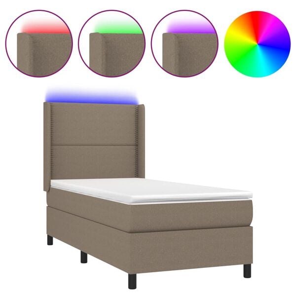 vidaXL Boxspringbett mit Matratze & LED Taupe 100x200 cm Stoff