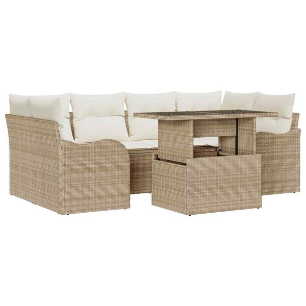 vidaXL Gartensofa-set mit Kissen 7 pcs Beige und Creme Poly-Rattan