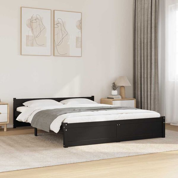vidaXL Massivholzbett Schwarz 135x190 cm