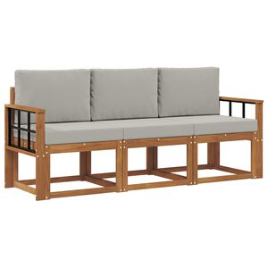 vidaXL Outdoor-Sofagarnitur mit Kissen 3 pcs Nat&uuml;rlich und Hellgrau