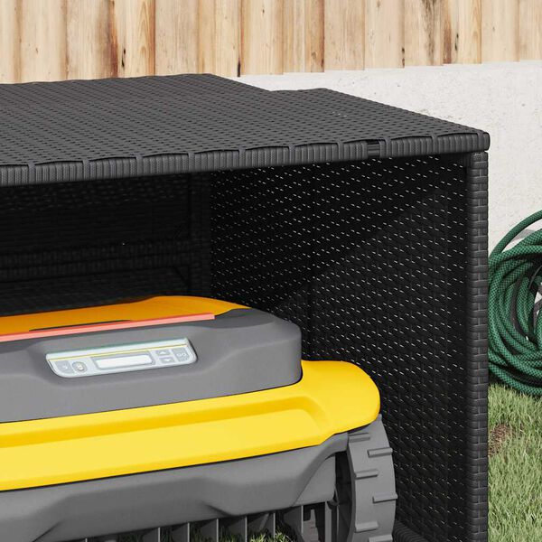 vidaXL M&auml;hroboter-Garage Schwarz 86x90x52/57 cm Poly Rattan