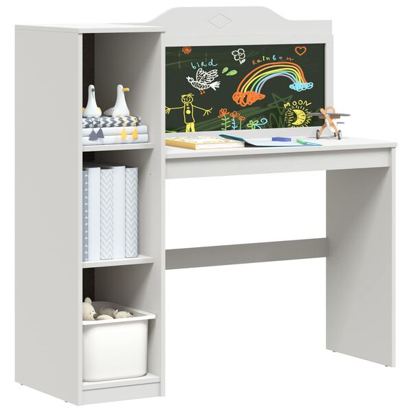 vidaXL Schreibtisch mit offener Ablage und Kreidetafel ROROS Wei&szlig;