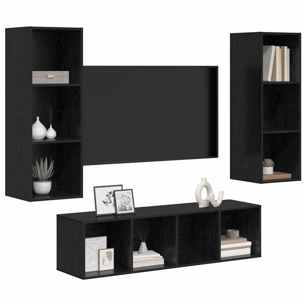 vidaXL TV-Schrankset 3 pcs Schwarz Eichen-Optik Holzwerkstoff