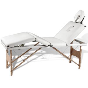 vidaXL Massageliege Klappbar 4-Zonen mit Holzgestell Cremewei&szlig;