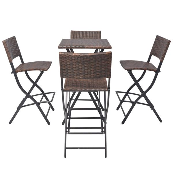 vidaXL 5-tlg. Garten-Essgruppe Klappbar Stahl Poly Rattan Braun