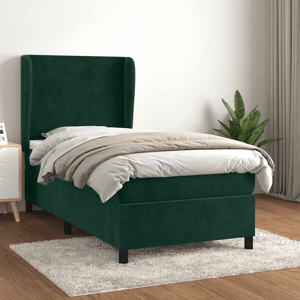 vidaXL Boxspringbett mit Matratze Dunkelgr&uuml;n 90x190 cm Samt