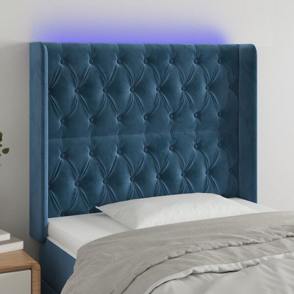vidaXL LED Kopfteil Dunkelblau 93x16x118/128 cm Samt