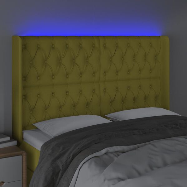 vidaXL LED Kopfteil Gr&uuml;n 147x16x118/128 cm Stoff