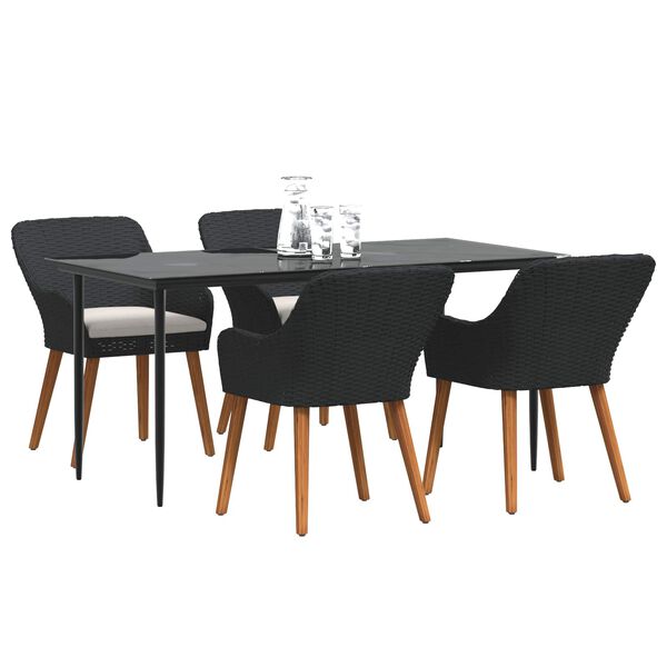 vidaXL Garten Essgruppe mit Kissen 5 pcs Schwarz Poly-Rattan