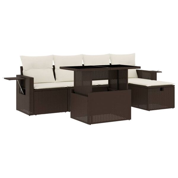 vidaXL 6-tlg. Garten-Sofagarnitur mit Kissen Braun Poly Rattan