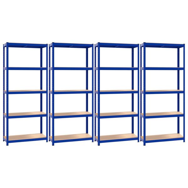 vidaXL Regale mit 5 B&ouml;den 4 Stk. Blau Stahl & Holzwerkstoff